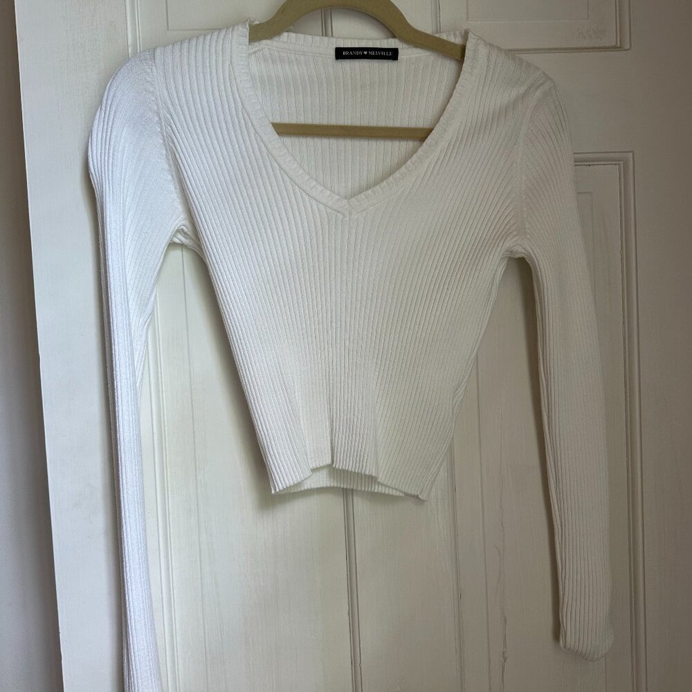 brandy melville white cropped tight sweater